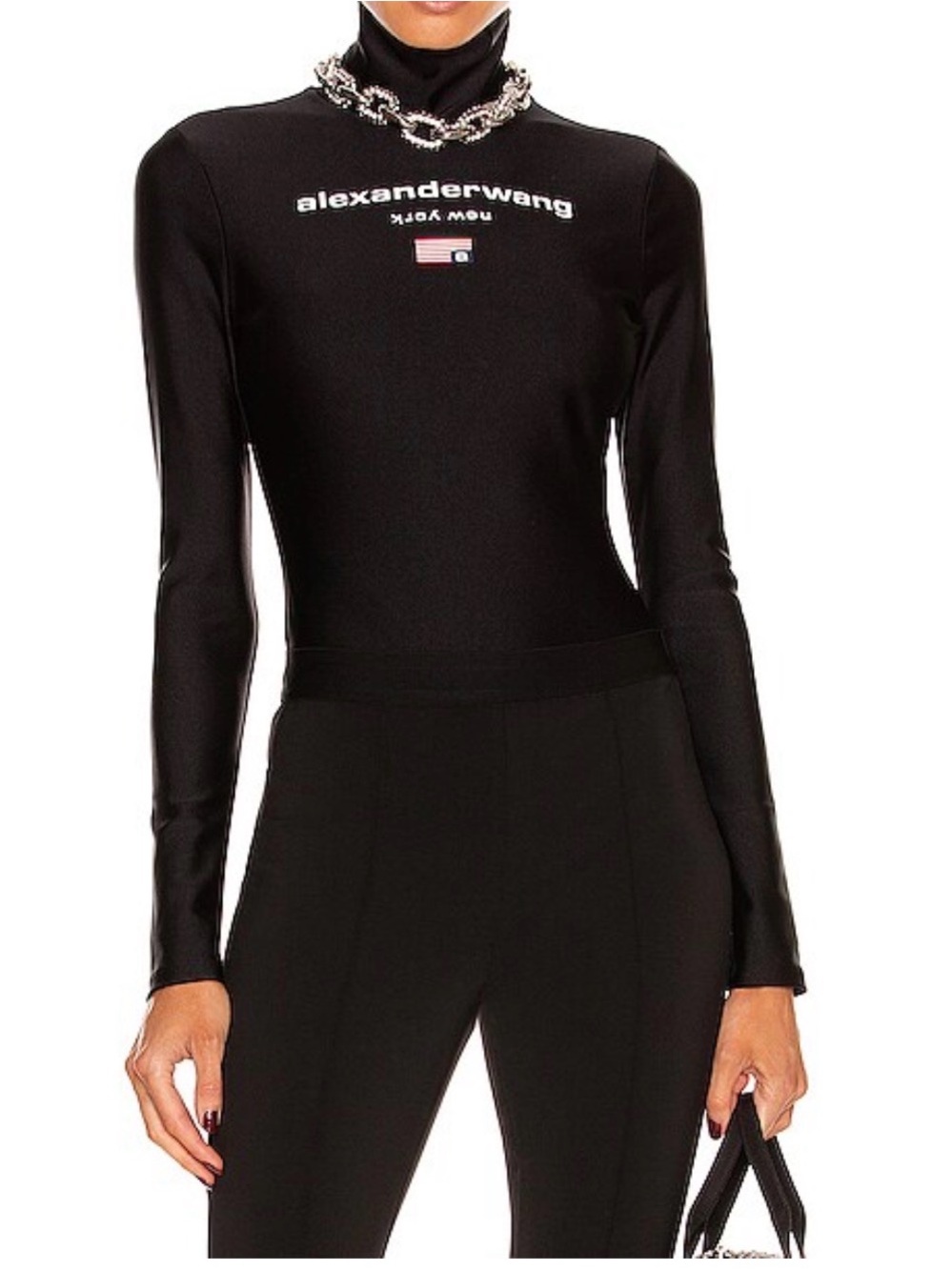 Alexander Wang Black Logo Long-Sleeve Turtleneck Bodysuit